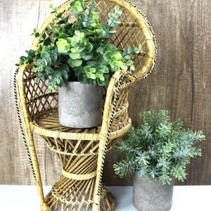 Vintage Peacock Chair Rattan Wicker Plant Stand Doll Furniture, Boho, Country